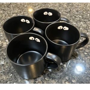 SET 4 Pottery Barn Boo Ghost Stoneware Matte Black Halloween Decor NEW no box